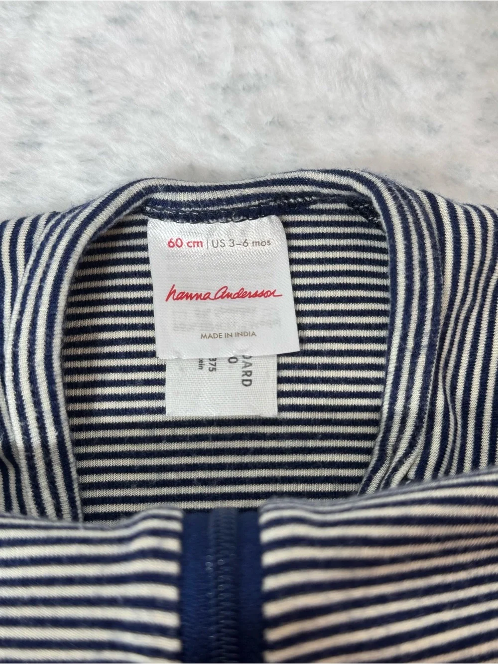 Hanna Andersson HannaSoft Navy Almond Stripe Zip Sleeper 3-6M Baby TENCEL Modal